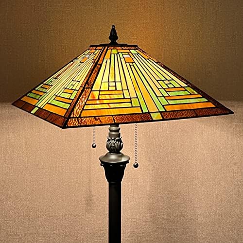 Cotoss Tiffany Под ламба, стил на мисија 16 широко обоена стаклена под подот за читање, антички 2 светла што стојат висока ламба