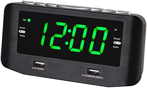 Hannlomax HX-146CR Alarm Clock Clock Radio, PLL FM радио, двоен аларм, 1,2 зелен LED дисплеј, Bluetooth, 1 USB порта за полнење