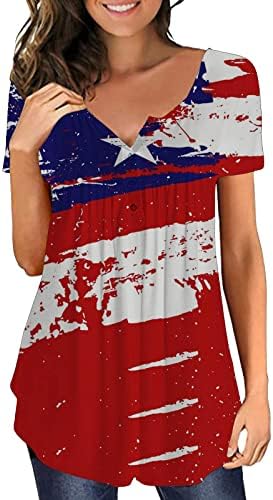 4-ти јули во САД знаме Туники за жени сокријте маици со маснотии летни летни празнични празници за кратки ракави нагоре, нагоре,