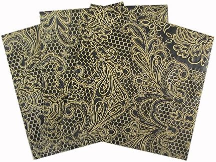Дизајн на PaperProducts 1251109 Пијал/коктел врежана чипка кралска елегантна хартија салфетка, 5 од 5-инчи, црно/злато
