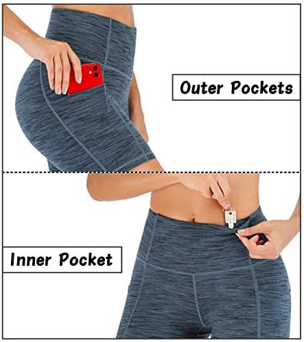 Шорцеви за велосипедисти на Хитјога со џебови 5 Високи половини од јога шорцеви за контрола на стомакот