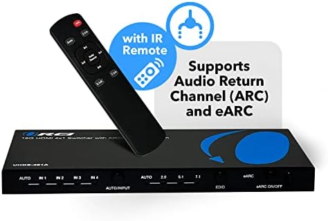OREI 4K 4X1 HDMI прекинувач со аудио екстрактор 4 влез 1 излез - HDMI 2.0. Поддржува ARC/EARC, CEC, HDR10 и Dolby Vision.