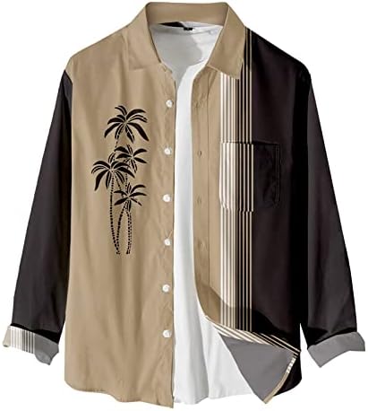 Менти печатени хавајски кошули со долги ракави копче надолу по кошули со лесни маици со долг ракав