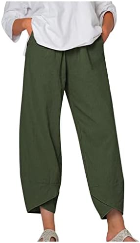 Женски обични летни капри панталони памучни постелнини Еластични панталони за половината печати релекси