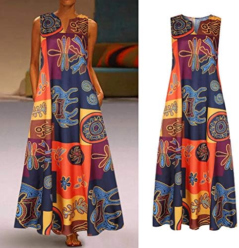 Фудуле Макси Фустани За Жени 2023 Гроздобер Бохо Африкански Фустани За Печатење Фустани Со Туника Без Ракави Со Џебови
