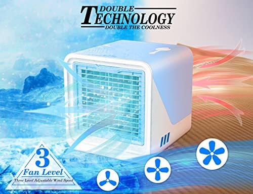 Преносен климатик, 3-во-1 личен мини климатик во 3 брзини, USB-ладилник за испарувачки воздух со LED светло за спална соба,