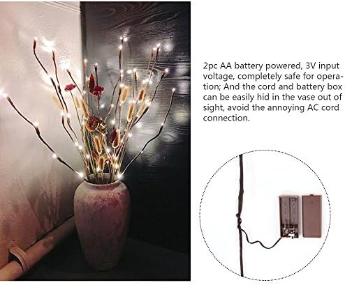 Светла на гранка на муксан, 2 пакувања предводени гранки на дрвја светла батерија со декоративни светла за полнење врба, осветлени