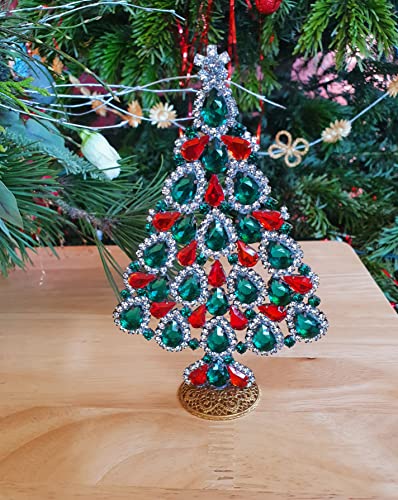 Прекрасен новогодишно дрво, раскошна маса од чешка елка, рачно изработена со прекрасна чиста, листа и смарагд ринестон кристален
