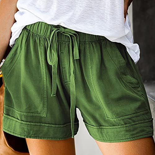 Шорцеви за нефериф за жени летни шорцеви цврсти лабави удобни влечења случајни еластични половини џебови обични панталони панталони