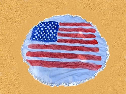 Единечен извор директно американско знаме Големо кадифен микрофибер круг на плажа со пилент со тасели, брзо апсорбира вода,