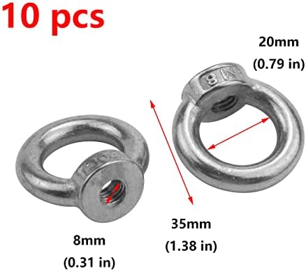 Antrader 10pcs 304 форма на прстен од не'рѓосувачки челик m8 кревање орев орев