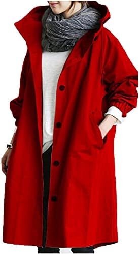 Зимски палто Foviguo за жени, модерни женски худини со долги ракави плус големина на деловно копче на цврста боја надолу