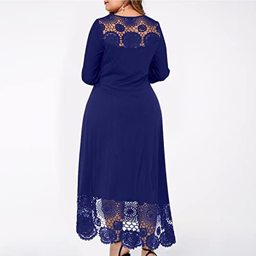 Nokmopo есенски фустани за жени модна чипка зашивање на рифла со долги ракави без ракав фустан за фустан Макси фустан
