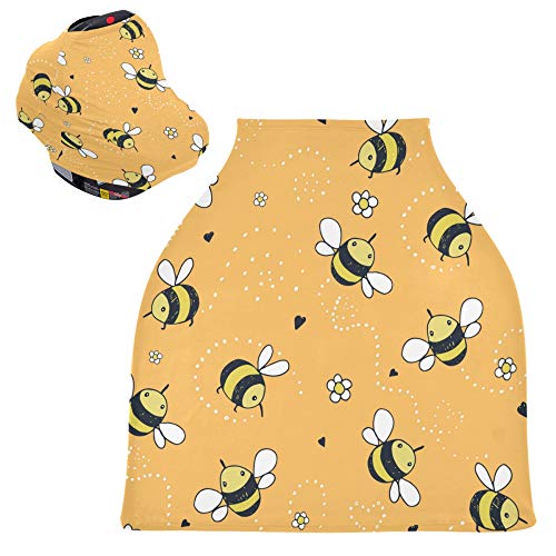 Yyzzh цртан филм симпатична пчела цветна срцева шема doodle истегната бебешка седиште покривка за новороденчиња крошна доилки