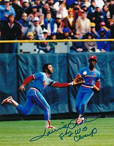 Св. Лони Смит. Луис кардиналс 1982 година WS Champs Action Потпишан 8x10 - Автограмирани фотографии од MLB