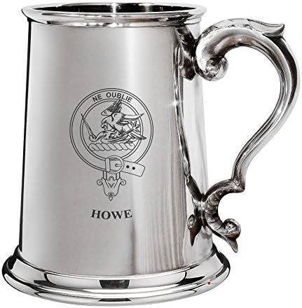 Howe Family Crest Poled Pewter 1 Pint Tankard со рачка за движење