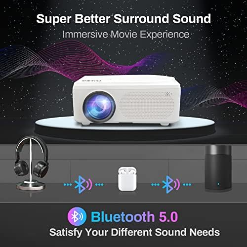 Преносен Bluetooth 5.0 Проектор Вграден ДВД плеер, Minlove 1080p поддржан домашен театар, мини филмски проектор со „Tripod“
