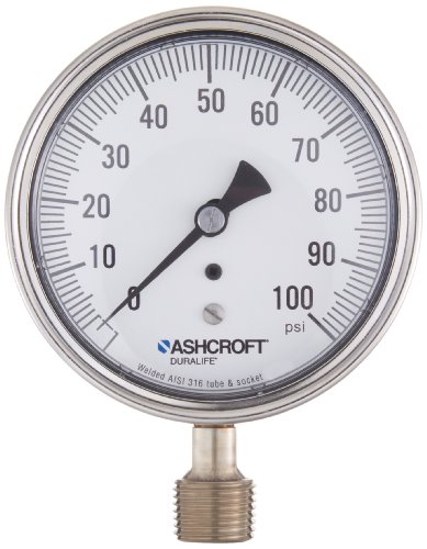 Ashcroft Duralife Type 1009SW мерач на притисок од не'рѓосувачки челик со систем од не'рѓосувачки челик, не'рѓосувачки челик