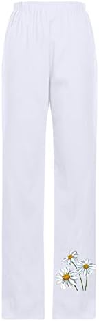 Ксиншид Постелни панталони за жени случајни сончогледни печати баги панталони со џебови со лизгање високи половини лабави вклопени