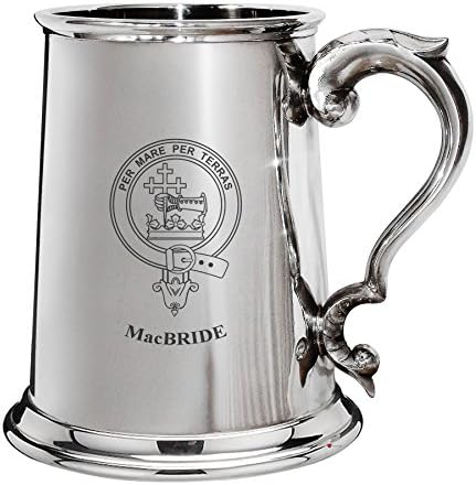 Macbride Family Crest Poled Pewter 1 Pint Tankard со рачка за движење