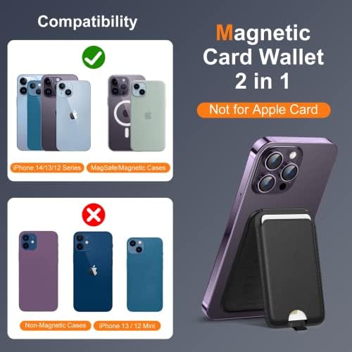 ФАКБИНА кожа држач за картички Magsafe Card со прилагодлив штанд, компатибилен со iPhone 14/14 Plus/14 Pro/14 Pro Max и 13/12