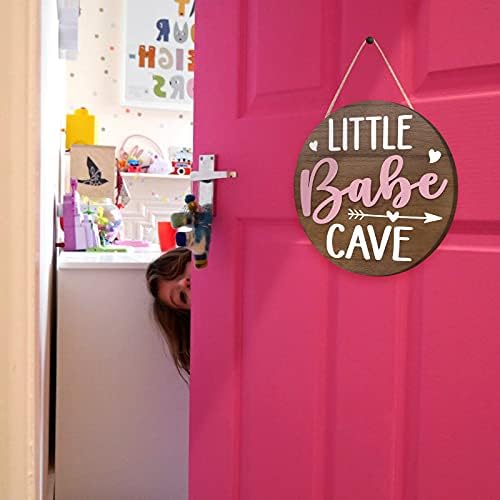 Мало Бебе Пештера Знак Дрвен Круг Врата Знак За Мало Девојче Расадник Соба Ѕид Уметност Природно Дрво Бебе Дете Детска Спална