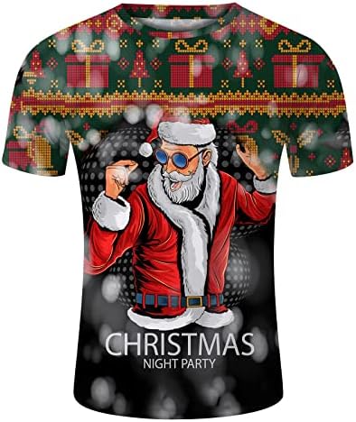XXBR машки маици Божиќ Дедо Мраз за печатење на кратки ракави за кратки ракави, смешни Божиќни графички новини за забава, костуми