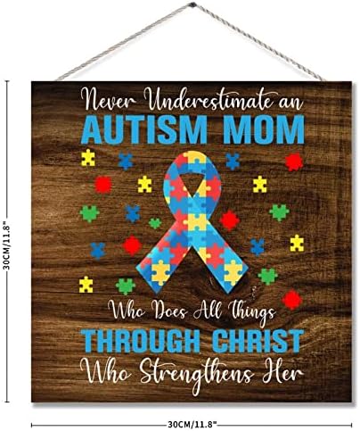 Никогаш не потценувајте аутизам мама дрвена знак за подигнување на свеста за аутизам, аутистична поддршка Декоративна плакета