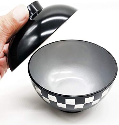 Miyamoto Sangyo Checkered Bowl со капак, црна, приближно. 16.9 Фл Оз