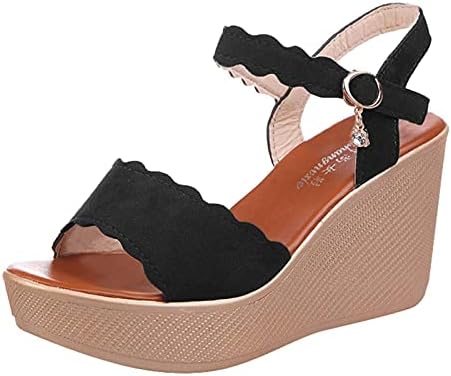 Клин -сандали за жени летни трендовски отворени пети цврсти бои на падини со високи потпетици чевли за токи обични сандали