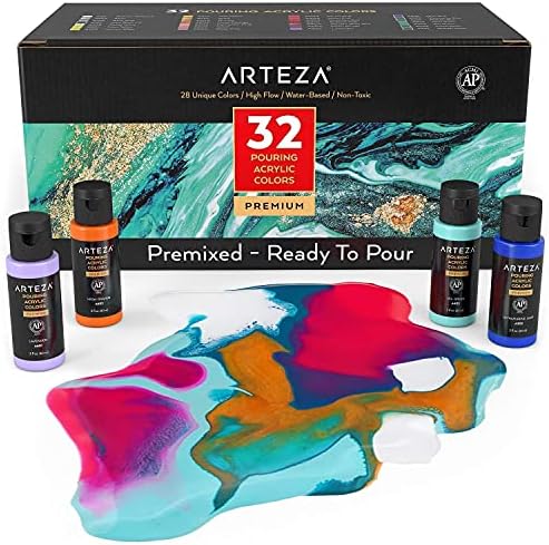 Arteza Acrylic Pouring and Mica Powder Bundle, Painting Art Supplies за уметник, хоби сликари и почетници