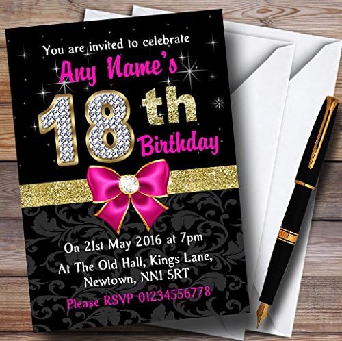 Персонализирани покани за розово црно злато дијамант на 18 -ти роденден