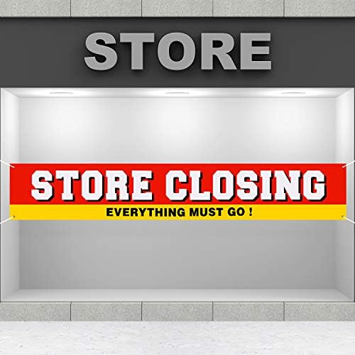 Голем знак за затворање на продавници за знак на знак сè мора да оди рекламирање банер што излегува од деловните знаци за затворање