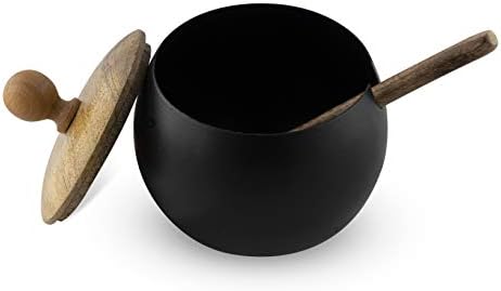 Сад од шеќер од гофта со дрвен капак и лажица за дома и кујна, форма на тапан