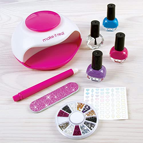 Пакет на Make It Real - Сјаен Spa Nail + Fener за нокти - DIY маникир и сет на педикир, вклучува 4 бои за лак за нокти, фен