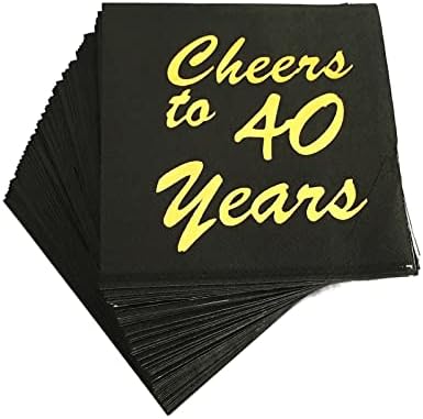 МНЗИЈ 100 парчиња 40 - Ти Роденденски Коктел Салфетки Салфетки За Пијалоци, Црн И Златен Десерт Пијалок Коктел Торта Салфетки