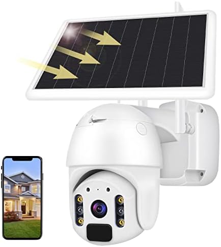AOTTOM SOLAR SECUTER CAMEMAE CAMEMAE OUTODOR PAN TILT HOME PTZ IP Надзорна камера 1080P Боја Ноќно гледање - Двојно откривање