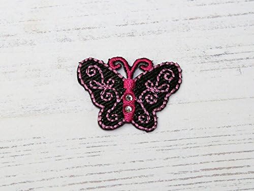 Пеперутка извезено железо на мотив Апликација црна и розова - секоја од нив
