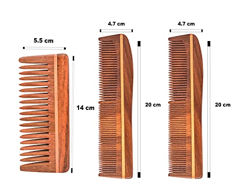 Ајан рачно изработен природен чист здрав дрвен чешел широк заб за раст на косата, чешел против првут за жени и мажи