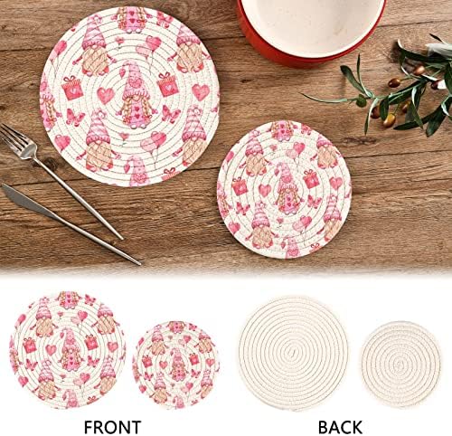 Денот на вinesубените розови гноми ситници за жешки садови држачи за тенџере сет од 2 парчиња врели влошки за кујнски памучни