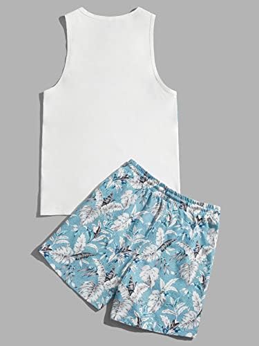 NIBHZ облека со две парчиња за мажи Мажи Тропски резервоар за печатење Врв и шорцеви за половината за влечење