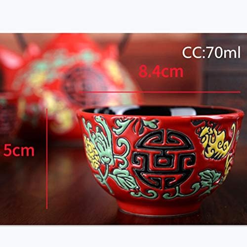 WIONC Кинески традиционален свадба керамички чај сет ретро црвена двојна среќа чај чај чаша младенчиња за свадбени материјали за подароци