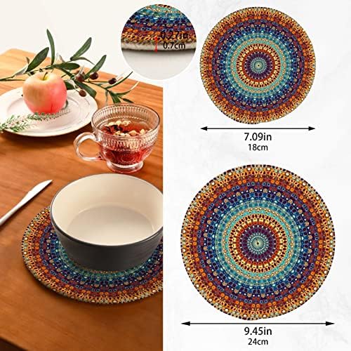 Boho Mandala Trivets за жешки садови држачи за тенџере сет од 2 парчиња топли влошки за кујнски памучни тркалезни обичаи за