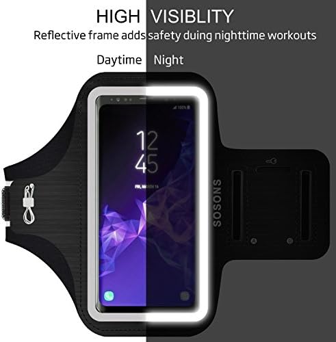 Sosons Running Armband за Samsung Galaxy S8/S9/S10/S20/S21/S8+/S9+/S10+/S20+, Gym Case отпорен на вода со џебови за картички