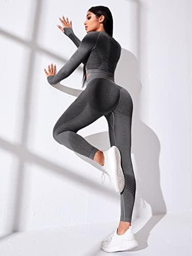 Milumia Women'sенски 2 парчиња тренинг поставува Crisscross долги ракави Топ хеланки Спортски патеки костуми