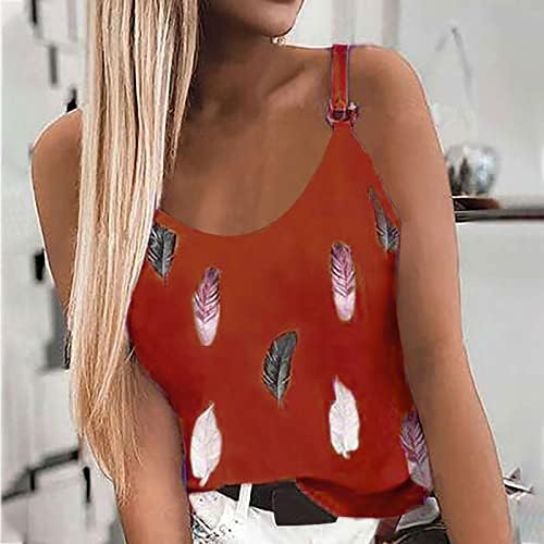 Тенк-врвот за жени, женски летни камизоли врвови секси кошули без ракави, трендовски лабави маици за печатење на пердуви