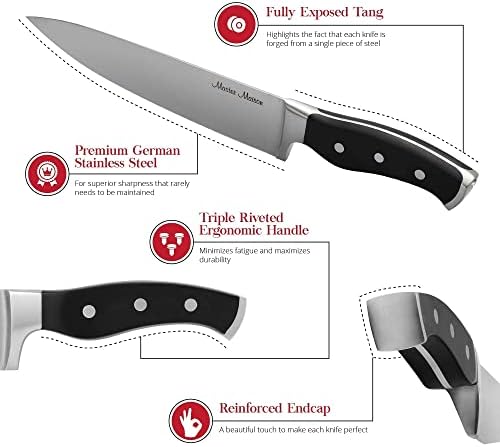 Мајстор Мејсон Премиум Кујнски Нож Од 15 Парчиња Комплет Со Дрвен Блок За Складирање И Нож За Ножеви Со Капак На Работ И Кутија