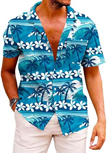 Копче за кратки ракави со реклами на реклами за мажи, машка мода печатена кошула лето Хавајски лапл кратки ракави плажа кошула