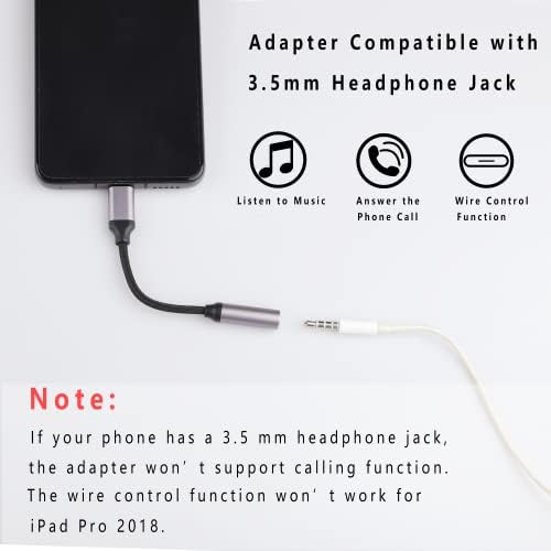 VAKS USB C MALE до 3,5 mm Femaleенски приклучок за слушалки, адаптер за приклучоци за аудио кабел од типот C до AUX, компатибилен