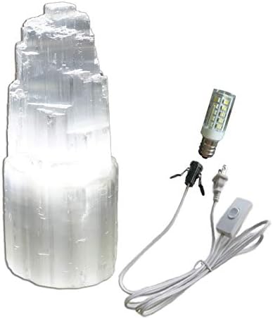 JIC Gem Природна селенитска ламба 8 Бели селенитски кристални карпести ламби со кабел за прекинувач и сијалица
